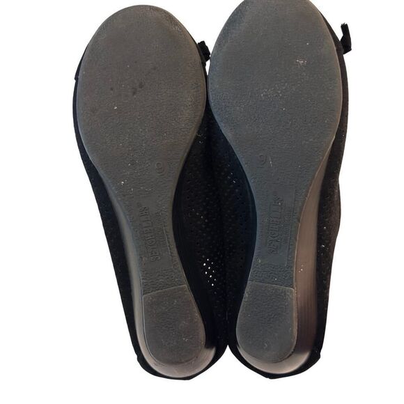 Seychelles Black Suede Wedge Ballet Flats Size 6 Bow Detail Comfort Shoes - Picture 6 of 7